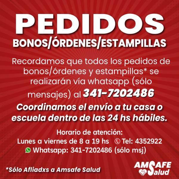 PEDIDOS DE BONOS/ÓRDENES PARA AFILIADXS DE AMSAFE SALUD