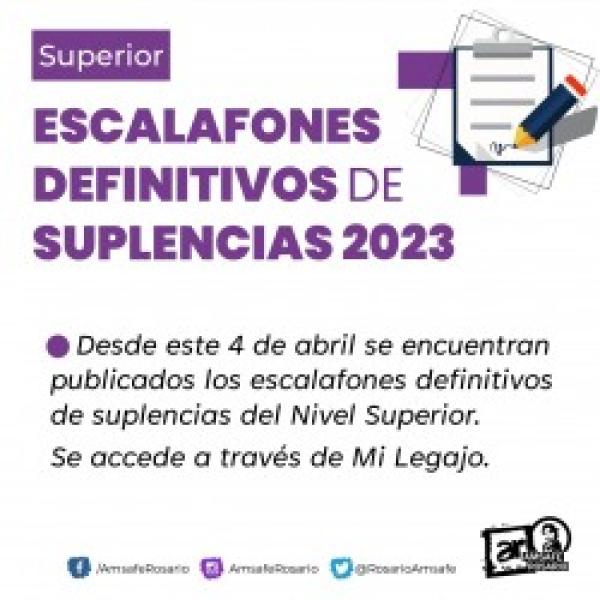 NIVEL SUPERIOR: ESCALAFONES DEFINITIVOS DE SUPLENCIAS 2023