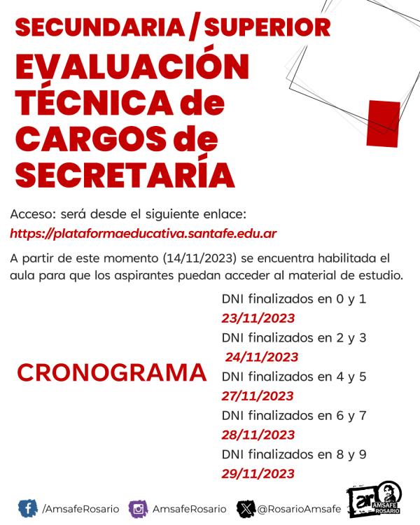 Secundaria/Superior: Evaluación Técnica de cargos de Secretaría