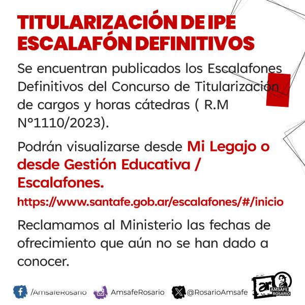 Titularización de IPE: Escalafón definitivos