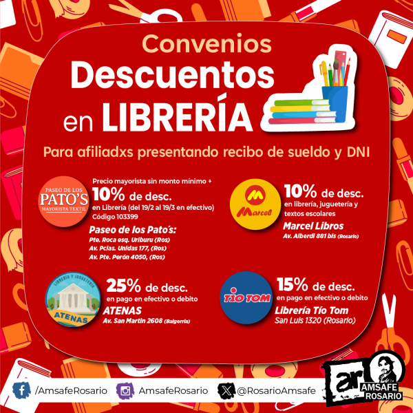 Convenios de descuentos en Librería