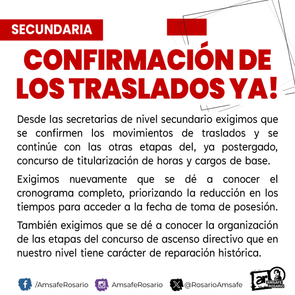 Secundaria: ¡Confirmación de los traslados ya!