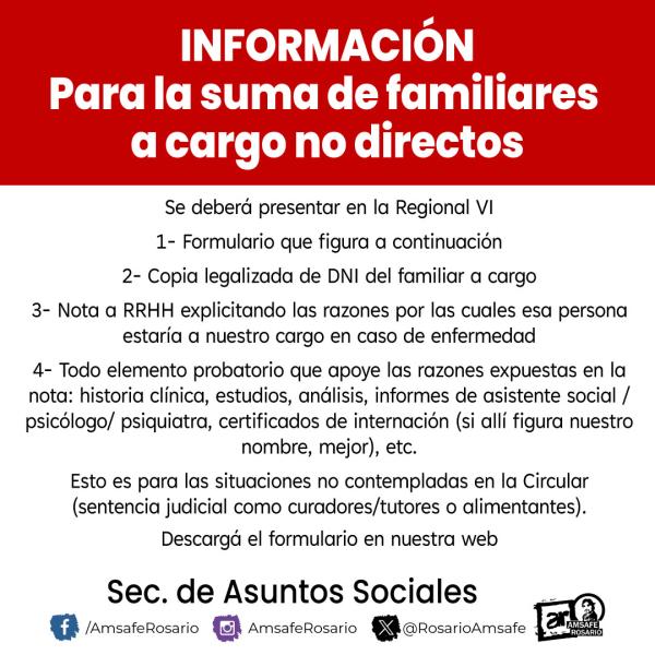 Información: Para sumar familiares a cargo no directos se deberá presentar en la Regional VI