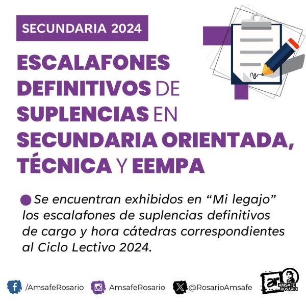 Escalafones Definitivos de Suplencias en Secundaria Orientada, Técnica Y EEMPA