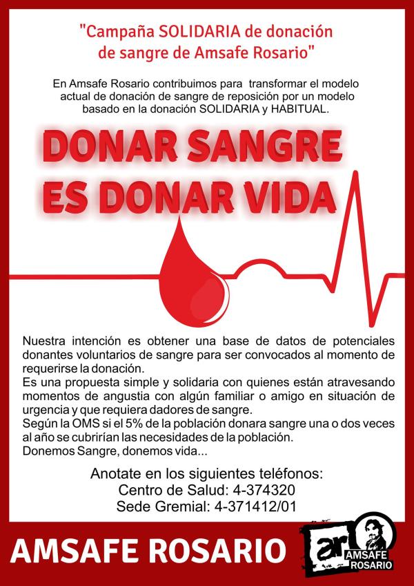 Campaña solidaria de donación de sangre de Amsafe Rosario