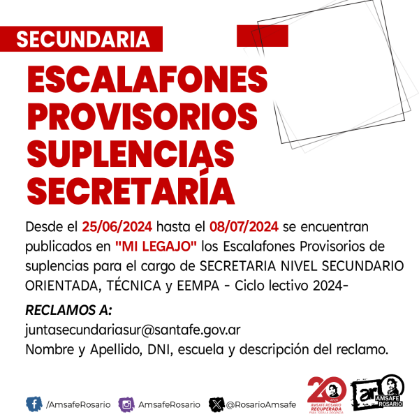 Secundaria: Escalafones Provisorios Suplencias Secretaría