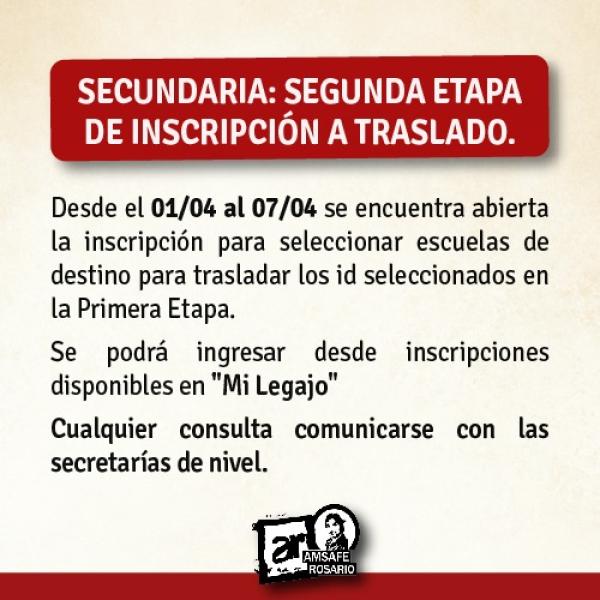 Secundaria. Segunda Etapa de Inscripción a Traslado.