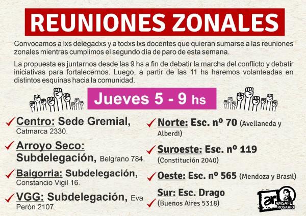 Reuniones zonales el jueves 5