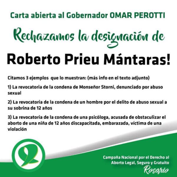 Rechazamos la designación de Prieu Mántaras