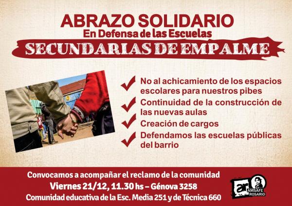 Abrazo solidario en defensa de las escuelas secundarias de empalme