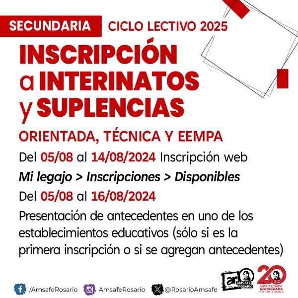 Secundaria: Inscripción a Interinatos y Suplencias Orientada, Técnica y EEMPA - Ciclo lectivo 2025