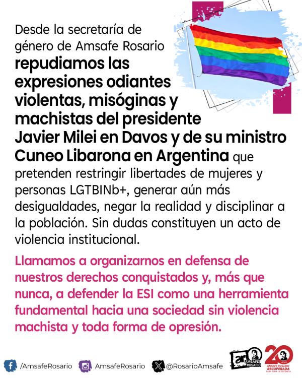 Repudiamos las expresiones odiantes violentas, misóginas y machistas del presidente Javier Milei y de su ministro Cuneo Libarona