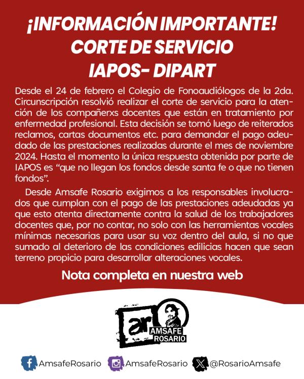 ¡INFORMACIÓN IMPORTANTE! CORTE DE SERVICIO IAPOS- DIPART