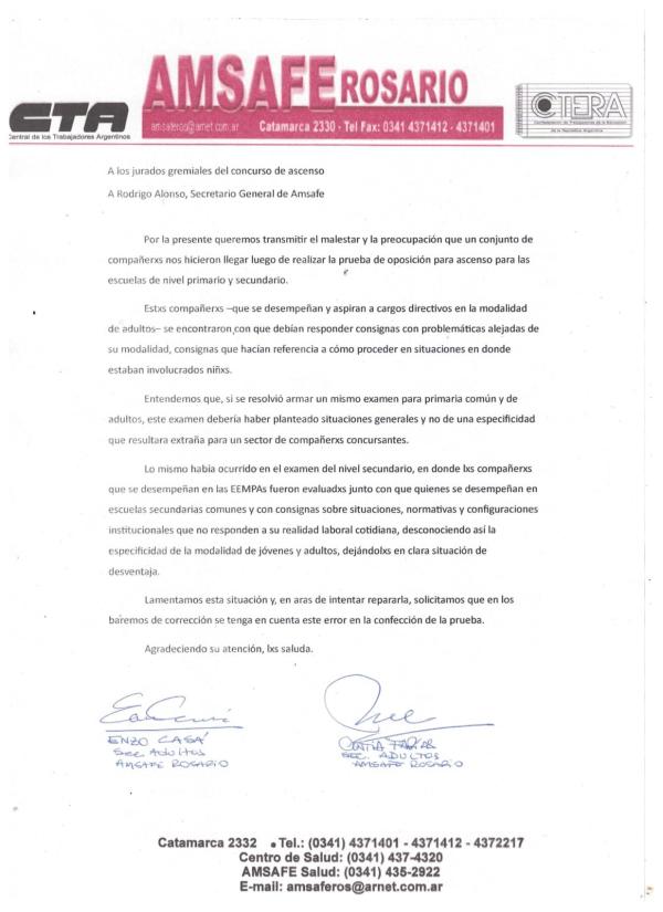 RECLAMO POR EL EXAMEN UNIFICADO EN NIVELES TOMADO EN EL CONCURSO DE ASCENSO