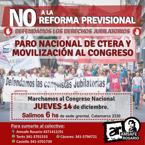 Reforma previsional: Paro Nacional de CTERA y movilización al congreso