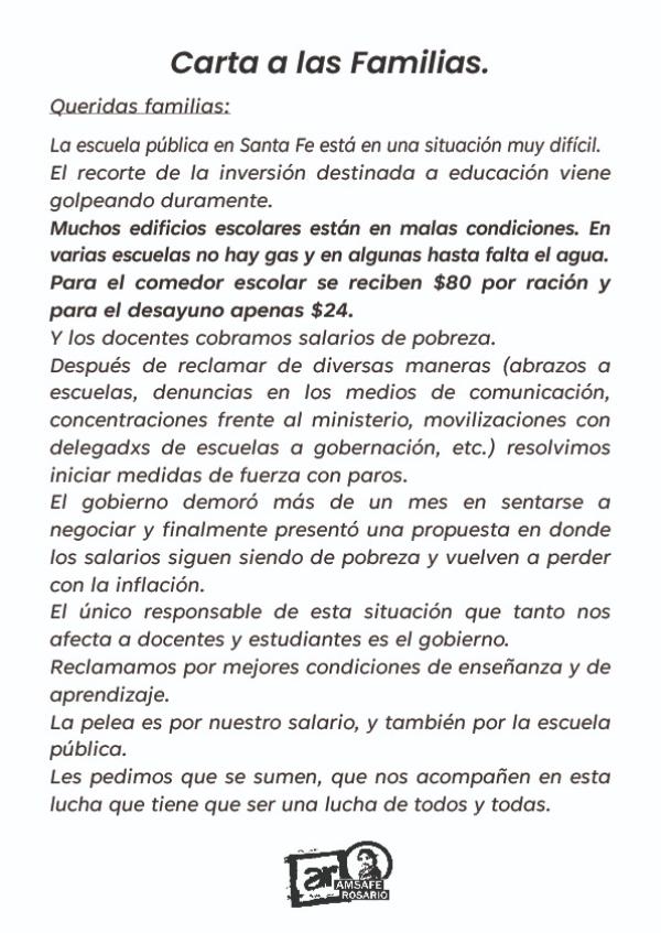 Carta para las familias