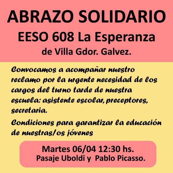 Abrazo solidario EESO 608 La Esperanza
