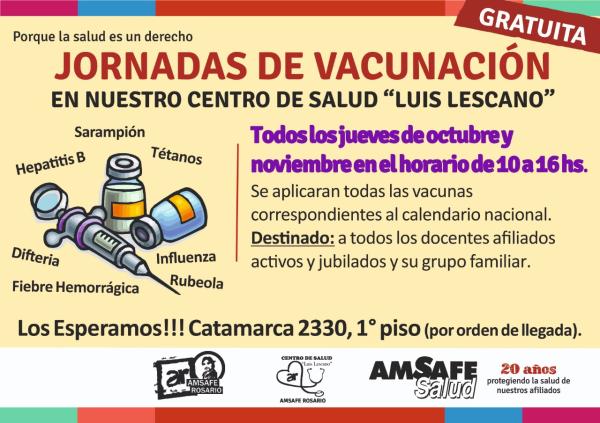 Jornadas de vacunación en nuestro centro de salud “Luis Lescano”.