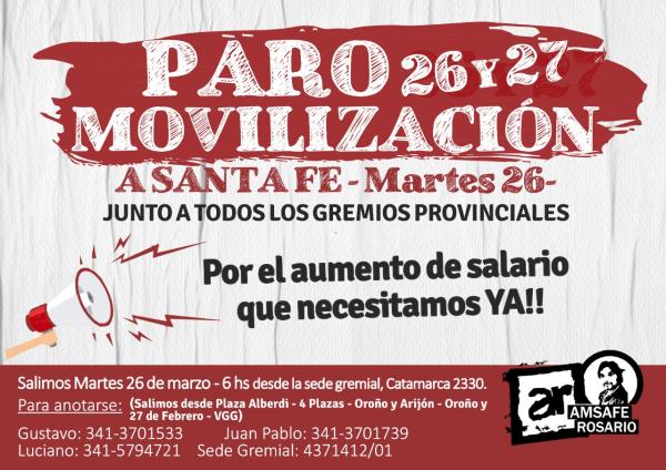 Paro Provincial 26 y 27. Martes 26 Todxs a Fanta Fe