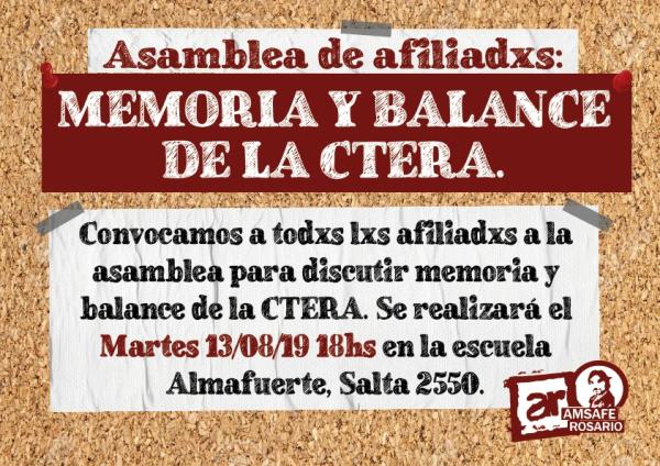 Asamblea de afiliadxs: Memoria y balance de la CTERA.