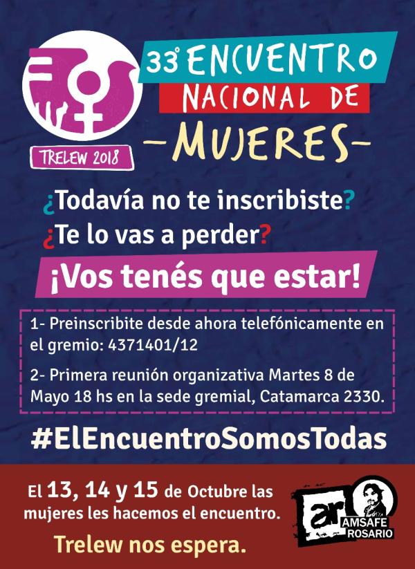 Inscripción para el 33º Encuentro Nacional de Mujeres 2018