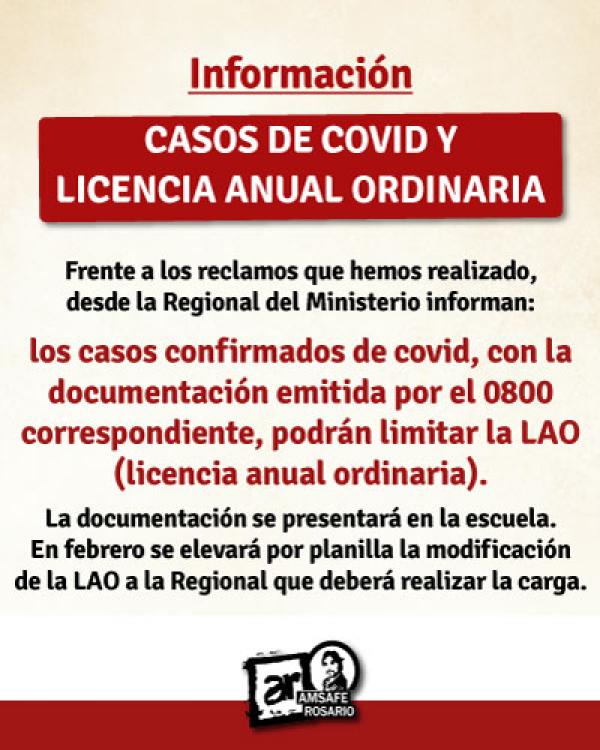 Información sobre casos de covid y Licencia Anual Ordinaria