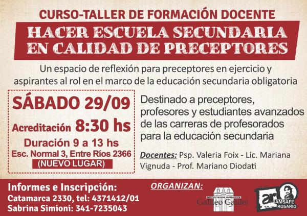 [AGOTADO]Curso-Formación: “Hacer escuela secundaria en calidad de preceptores”