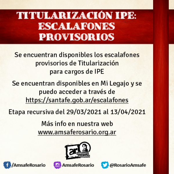 Titularización IPE: Escalafones Provisorios