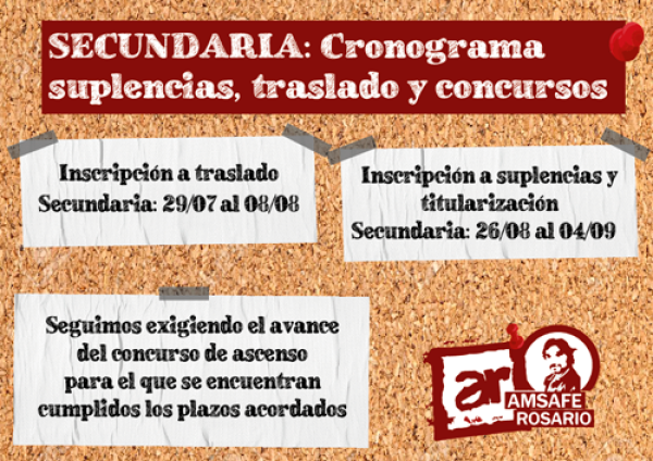 Secundaria: Cronograma de suplencias, traslados y concursos.