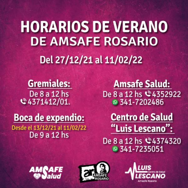 Horarios de verano de Amsafe Rosario