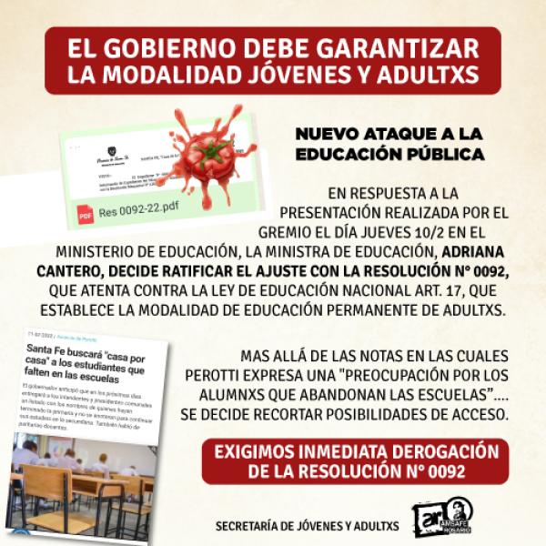 El gobierno debe garantizar la modalidad jóvenes y adultxs