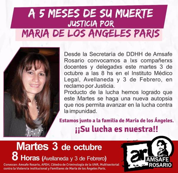 Reautopsia de María de los Ángeles Paris, un logro de la lucha. 