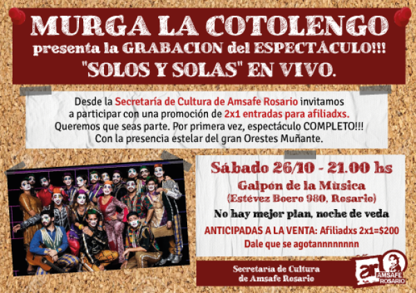 Invitamos a la presentación y grabación en vivo de la Murga La Cotolengo