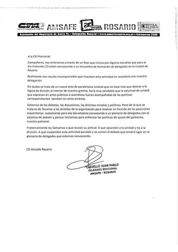 A la CD Provincial: