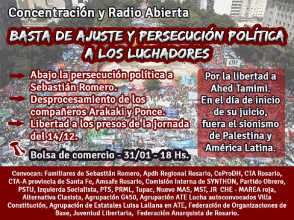 Concentración y Radio Abierta: Basta de ajuste y persecución política a los luchadores.