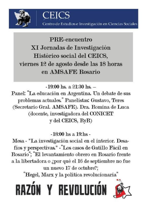 Pre-encuentro de las XI Jornadas de Investigación Histórico Social en Amsafe Rosario