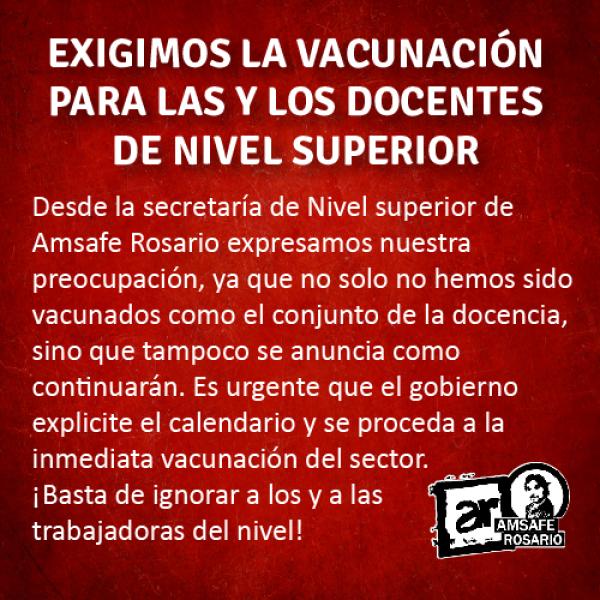 Exigimos la vacunación para las y los docentes de Nivel Superior