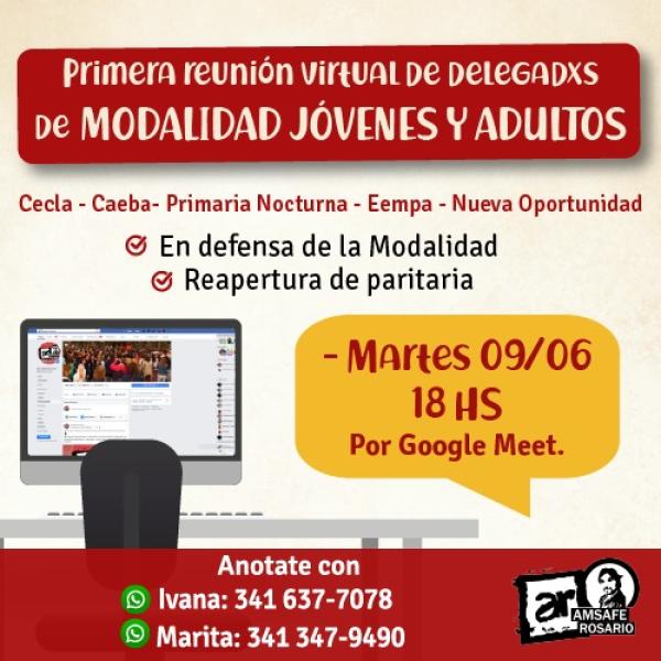 Primera reunión virtual de delegadxs de Modalidad Jóvenes y Adultos