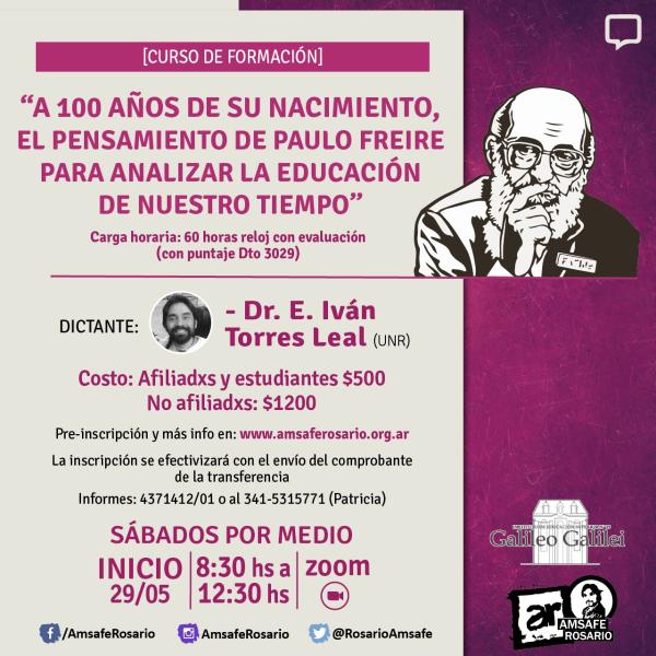 Curso de formación: A 100 años de su nacimiento, el pensamiento de Paulo Freire para analizar la educación de nuestro tiempo