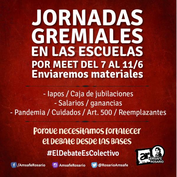 Jornadas gremiales en todas las escuelas del 7 al 11/6