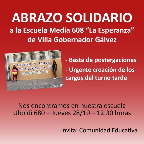 Abrazo Solidario a la Escuela Media 608 “La Esperanza” de VGG