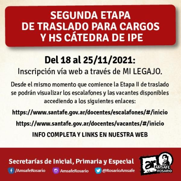 Segunda Etapa de Traslado para Cargos y hs cátedra de IPE