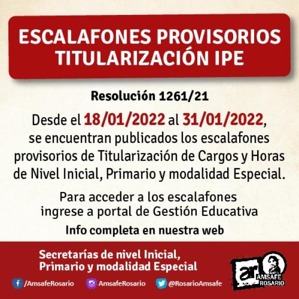 Escalafones Provisorios Titularización IPE Resolución 1261/21