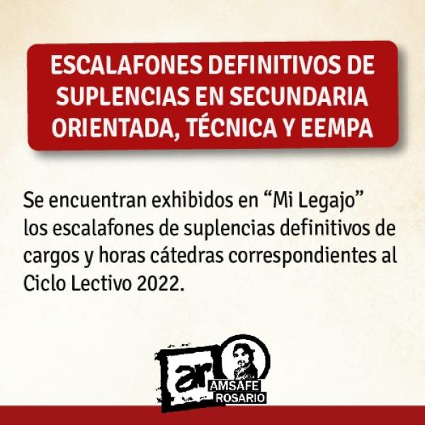 Escalafones definitivos de Suplencias en Secundaria Orientada, Técnica y EEMPA