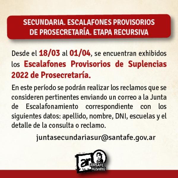 Secundaria. Escalafones provisorios de Prosecretaría. Etapa recursiva