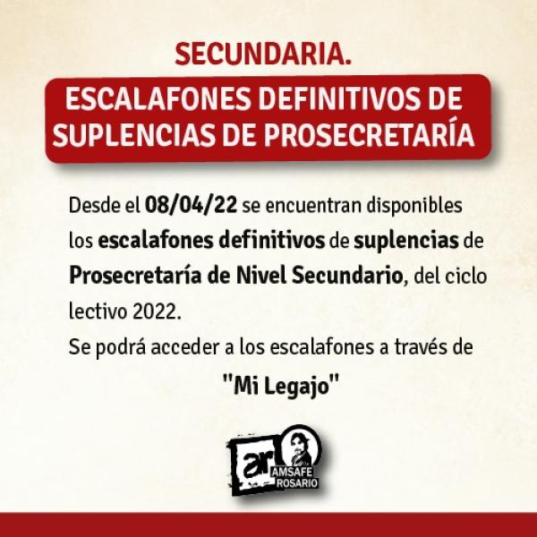 Escalafones definitivos de suplencias de Prosecretaría de Nivel Secundario