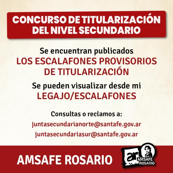 Concurso de Titularización del nivel Secundario: Escalafones Provisorios