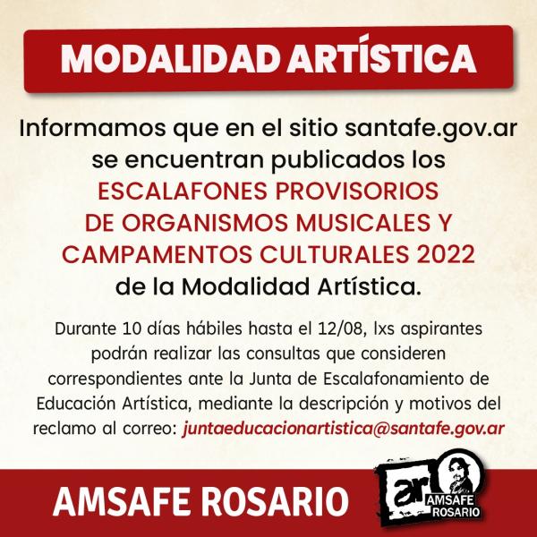 Modalidad Artística: Escalafones Provisorios de Organismos Musicales y Campamentos Culturales 2022