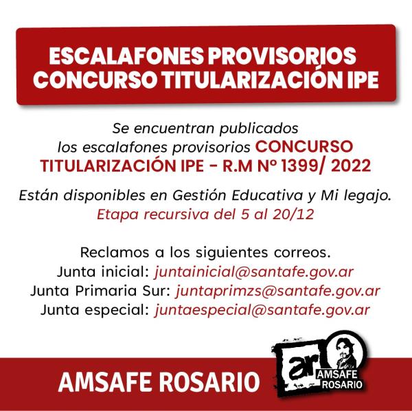 Escalafones provisorios Concurso Titularización IPE