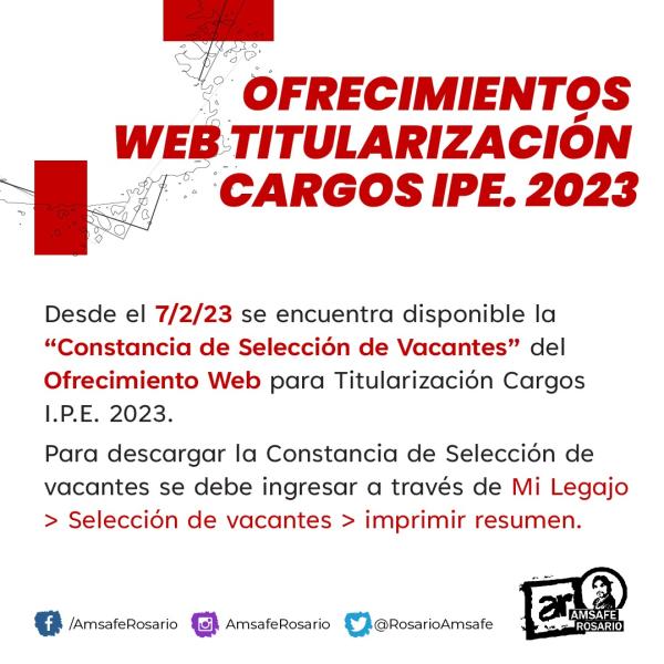 Ofrecimientos web titularización cargos IPE. 2023